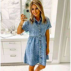 Denim button down babydoll dress